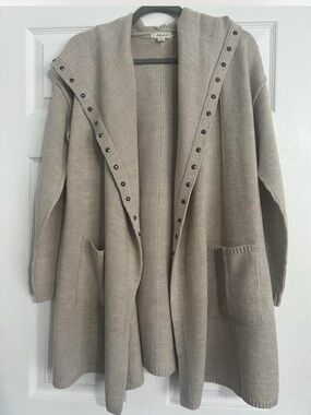 Style & Co Studded Hooded Cardigan Neutral Cozy Chic